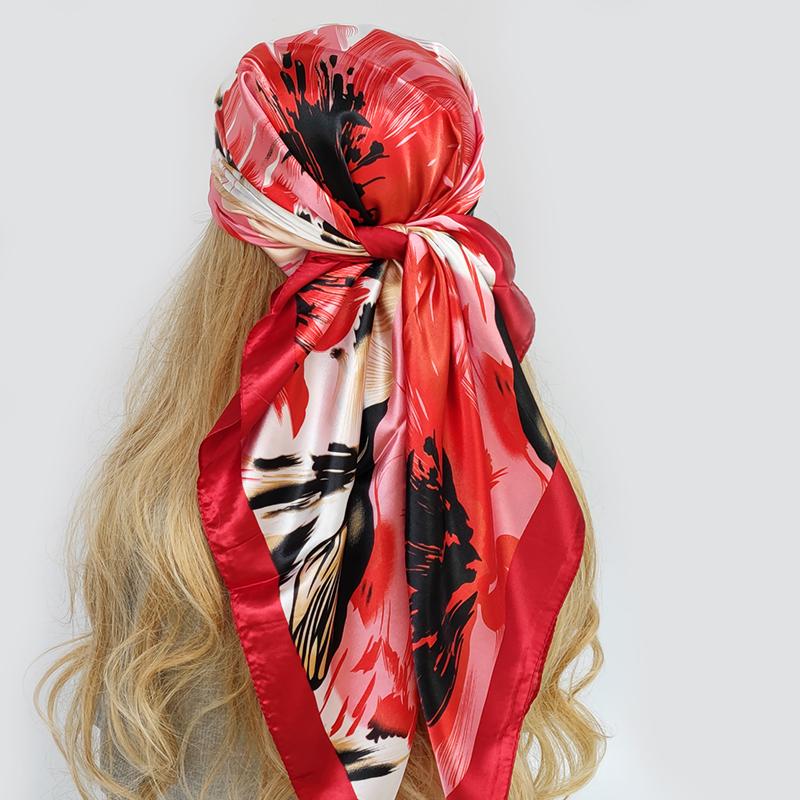 Lenço de Pescoço Xale Envoltórios Estampa Seda Cetim Cachecol quadrado Mulheres Muçulmanas Hijab Elegante Faixa de Cabelo Bandana design marca foulard