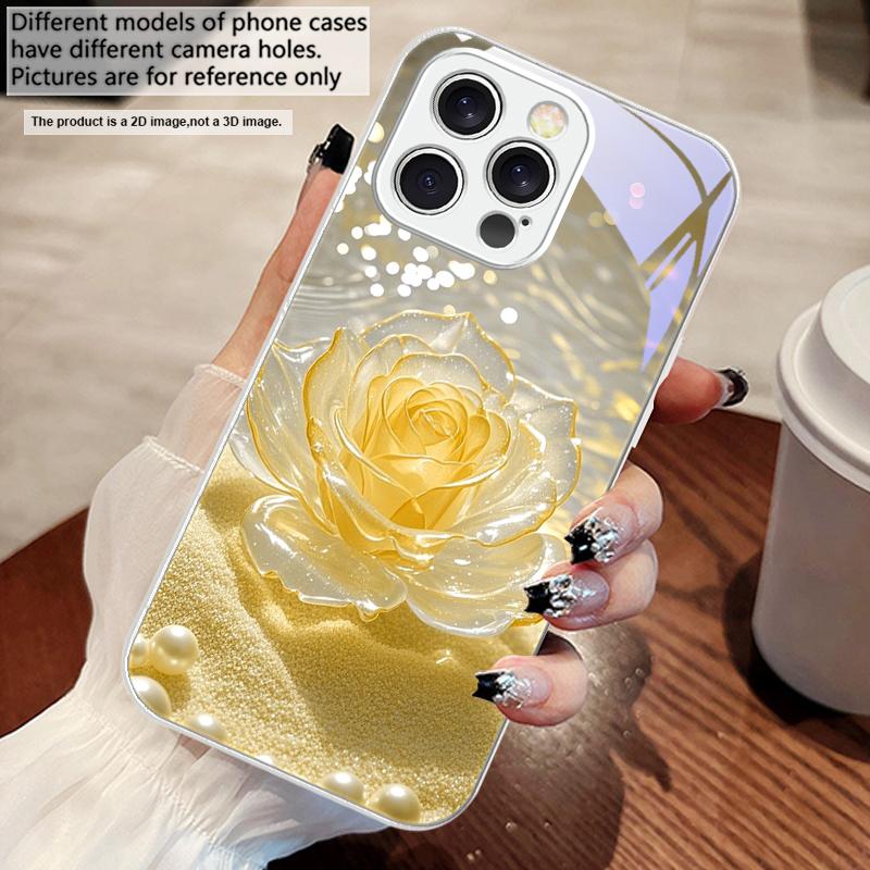 Gradientowy Kryształowa Róża Dla iPhone 16 E 15 14 13 Plus 12 mini 11 Pro Max XR Xs Max 16E X 7 8 6 6S 2022 Hartowane Szkło Pokrowiec na Telefon