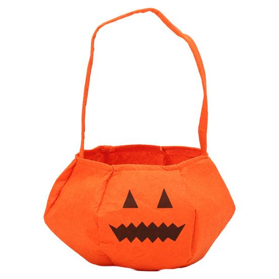Xiaobudian Halloween Pumpkin Candy Bag for Kids, Small Trick or Treat Bucket, Soft Face Basket with Handle Party Decoration