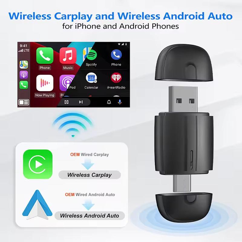

Wireless CarPlay USB Type-C 2 in 1 Wireless Car Adapter Support For Android Auto OEM Universal Bluetooth CarPlay Plug and Play чёрный
