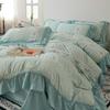 French Seersucker Embroidered Lace Duvet & Sheet Set, 3-Piece Bedding