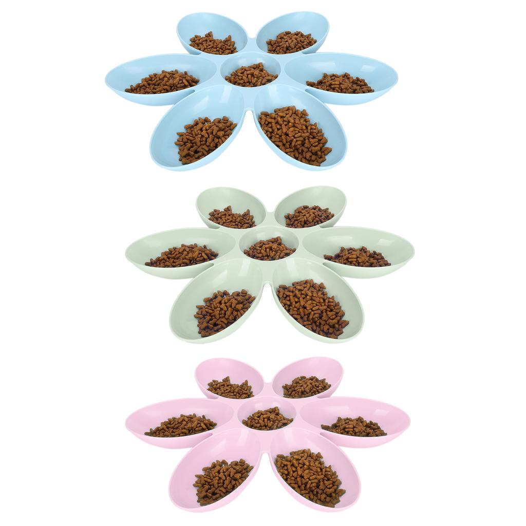 Cat Feeding Bowl Portable Functional Round Corner Plastic Cat Bowl 6 Grids Flower Petals Shape for Cat for Water for Food