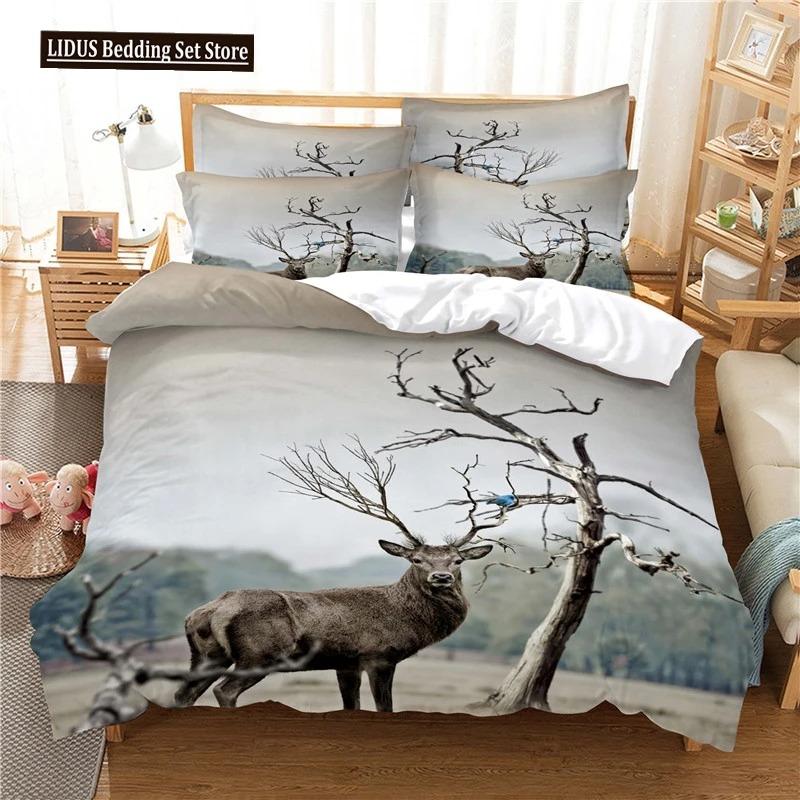 Elk Duvet Cover Set 3d Digital Printing Beautiful Wild Animals Comforter Cover For Kids Teens Polyester Bedding Set King Size