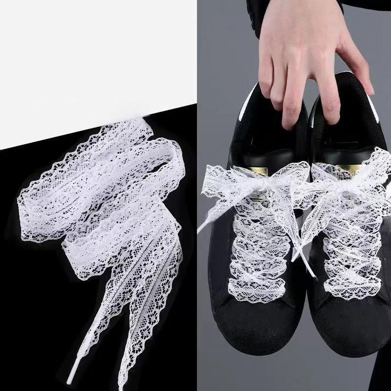 1Pair 100/120/140CM Lace Shoelaces for Women Shoes 2.9CM Width Flat Shoelace for Sneakers Hollow Out Shoe Laces Accessorices