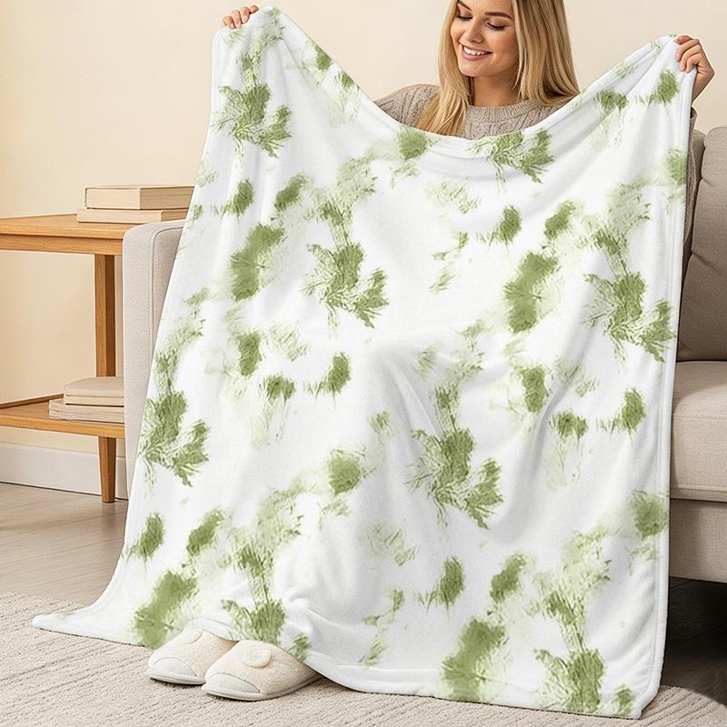 Cozy Soft Flannel Throw Blanket: Simple Fresh Green White Wash for Home Lounge, Halloween & Christmas
