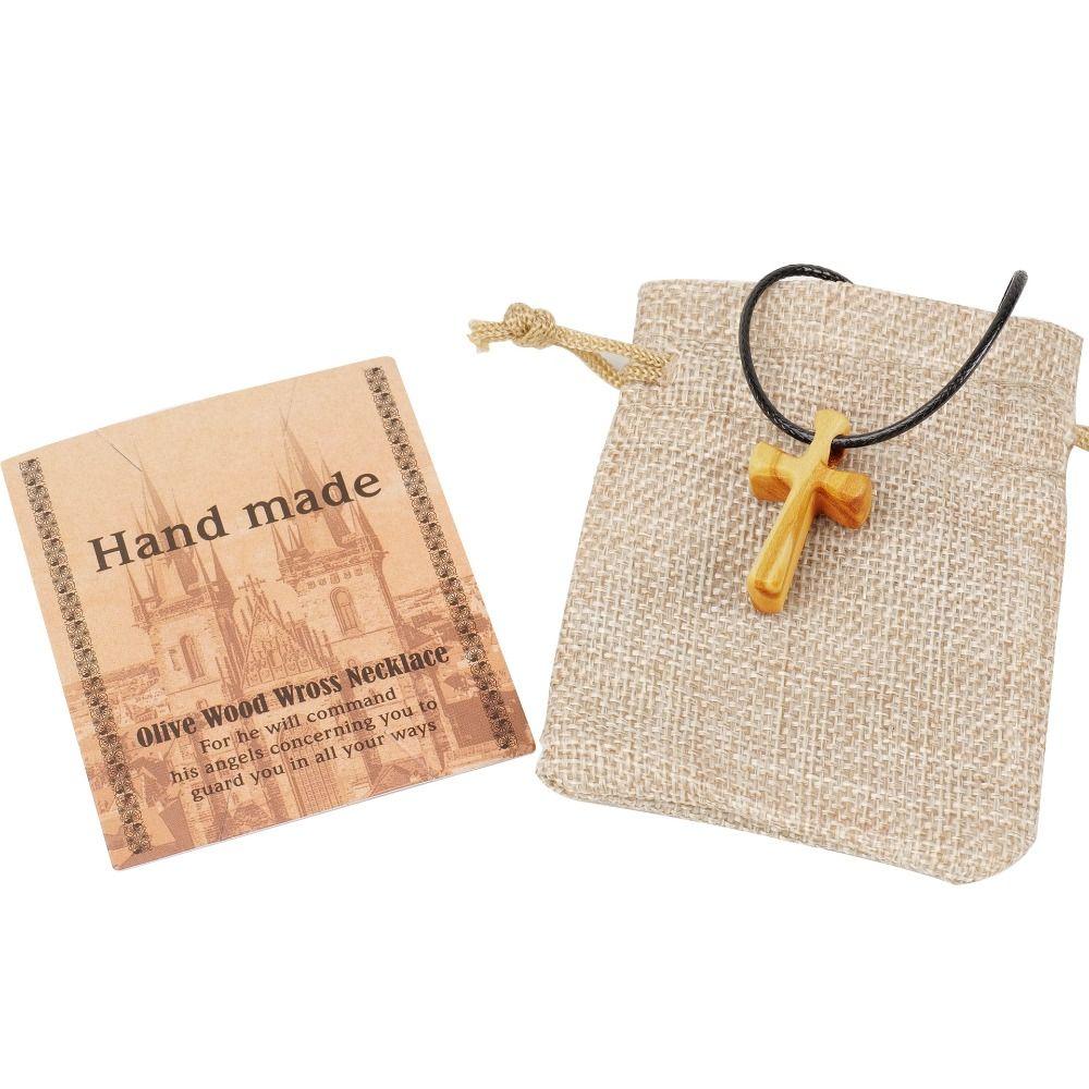 Leather Rope Cross Pendant Hand-carved Neckchain for Prayer Funny Cross Necklaces Church