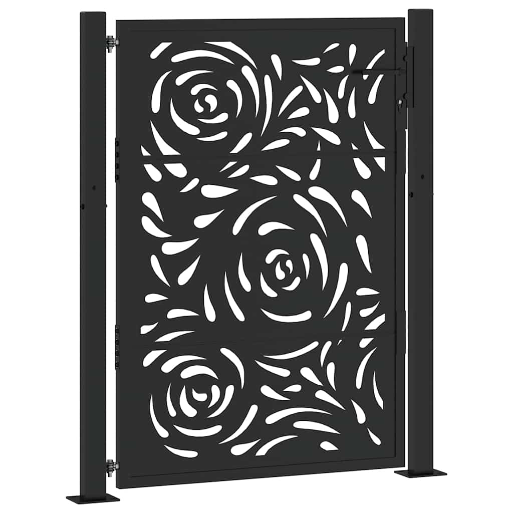 Brama Ogrodowa Czarna 105X130 Cm Stalowy Wzór Płomienia