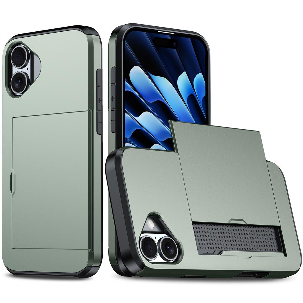 For iPhone 16 Case Dual Layer TPU+PC Phone Cover with Sliding Card Slot