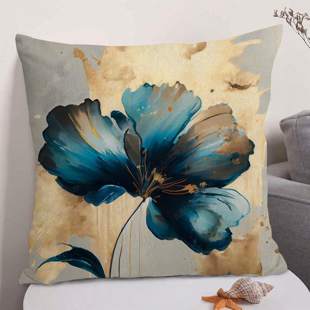 Oil Painting Floral Elegant Cushion Cover Natural Linen Organic Fabric DoubleSided Printing Sofa Home Decor Gift Pillow Case