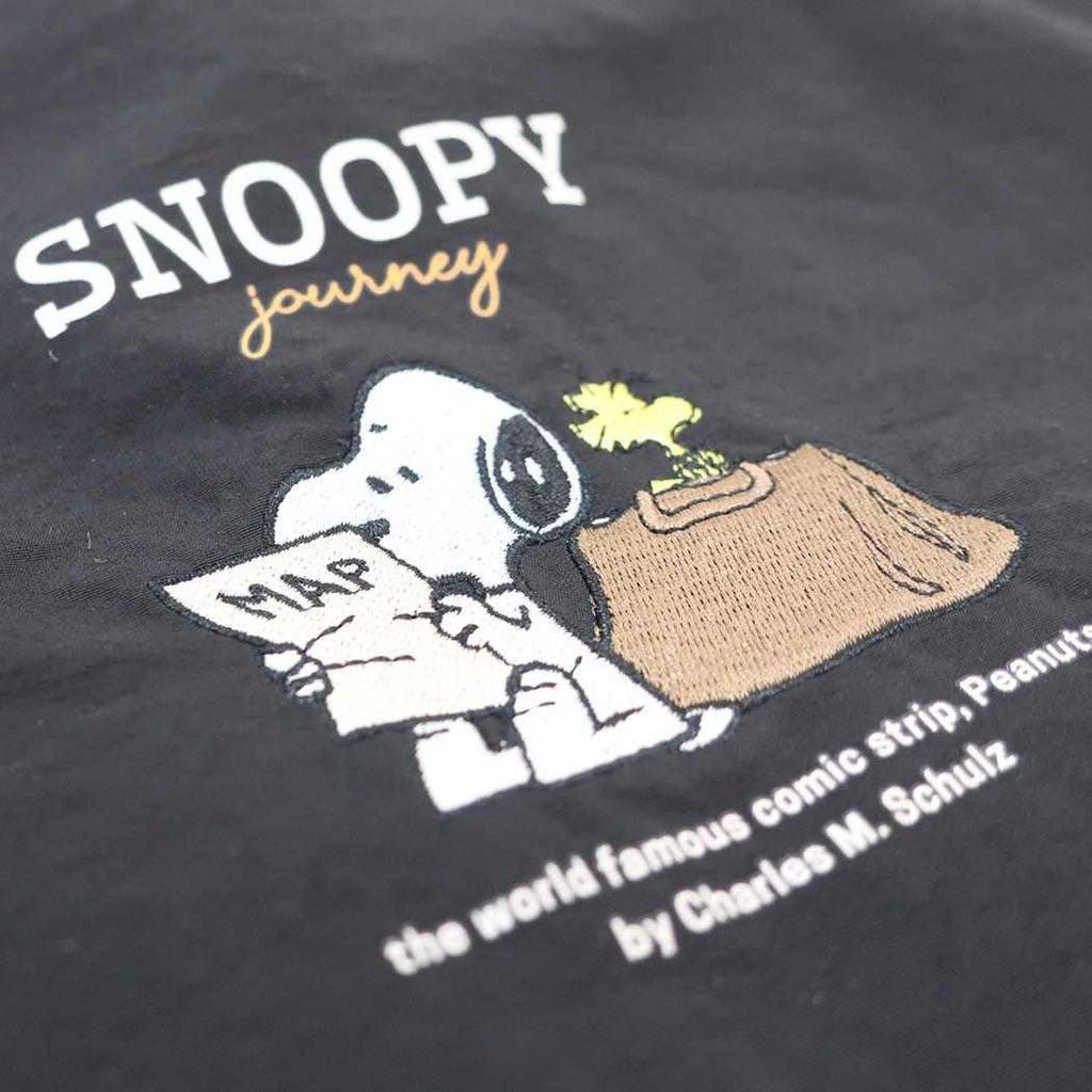 Drawstring Shoulder Bag Black Journey Snoopy