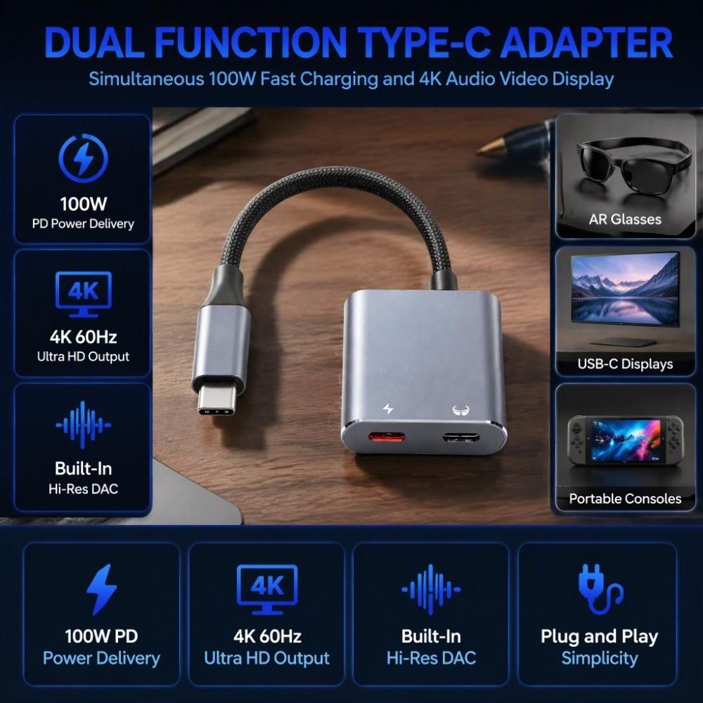 Fast Charging AR Glasses Connector Portable Type-C Converter Adapter For Steam Deck