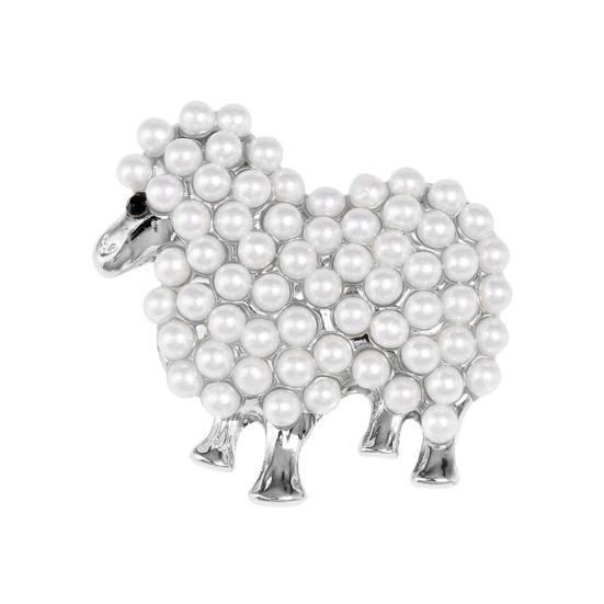 סיכת דש מסגסוגת אבץ משובצת בפנינים מלאכותיות עיצוב כבש פלאפי סגנון מצויר