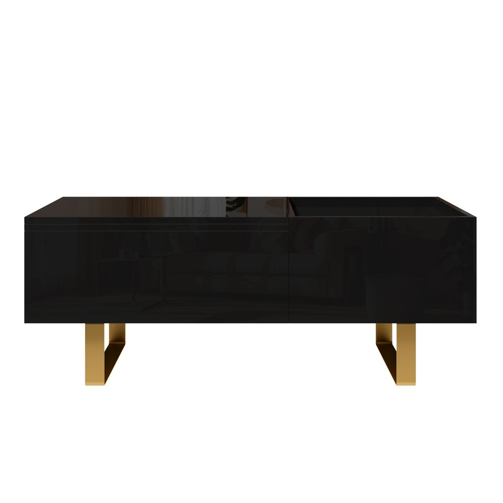 Height-Adjustable Coffee Table, Storage Made of MDF with High-Gloss Surface, with Drawer and Iron Legs, Modern Living Room Table
