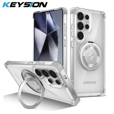 KEYSION Custodia Trasparente per MagSafe per Samsung Galaxy S25 Ultra 5G Supporto ad Anello Magnetico a 360° Ricarica Wireless Cover Trasparente per Telefono