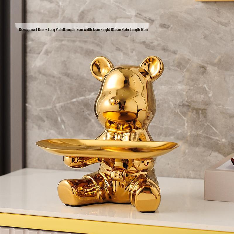 Elegant Ceramic Bear Storage Tray & Piggy Bank - Hallway Shoe Cabinet & Living Room Decor