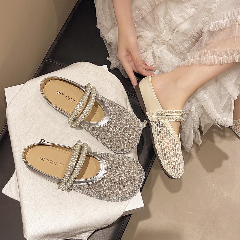 Woven fishing net shoes bag head half slippers women's summer wear new one-pedal thick-soled Mary Jane sandals