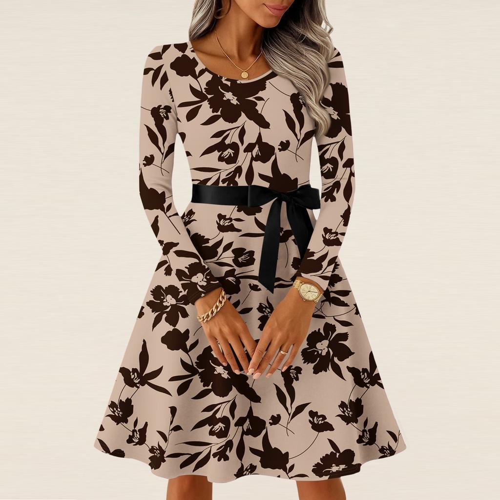 Women's Casual Fashion Long Sleeve  Vintage Long Dresses