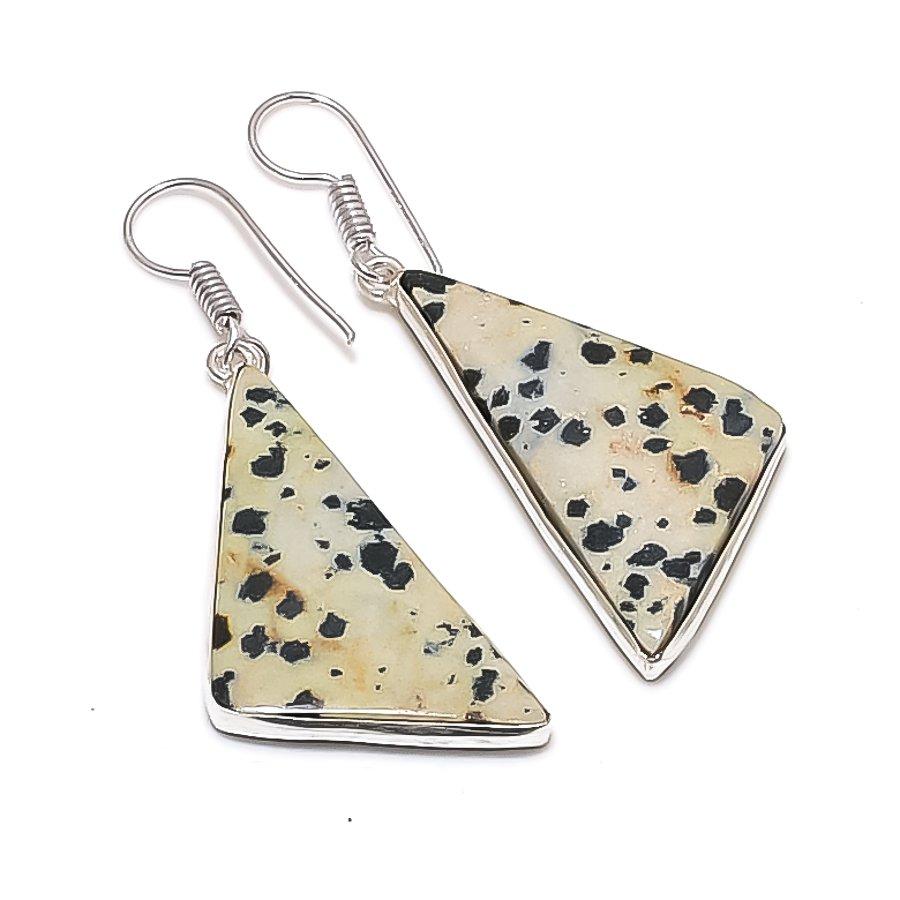 

Dalmation Jasper Handmade 925 Sterling Silver Jewelry Earring 1.97 M1W81