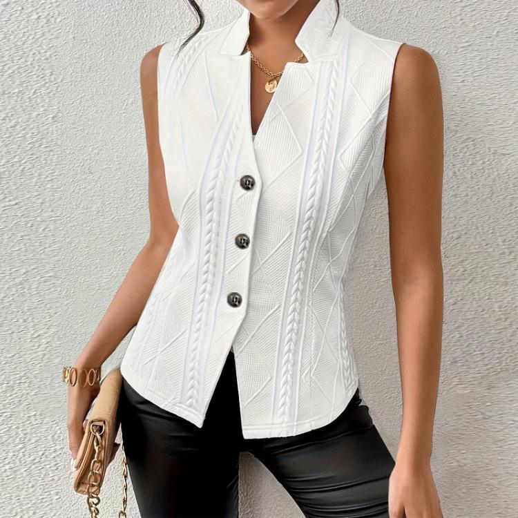 Women Solid Color Commuting Fashion Button Vest Top