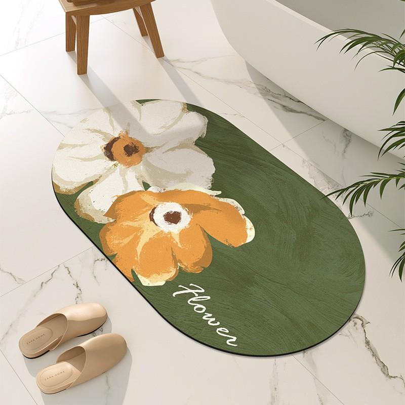 Bathroom Floor Mat Silicone Diatomaceous Mud Absorbent Non-Slip Door Shower Area Modern Floral