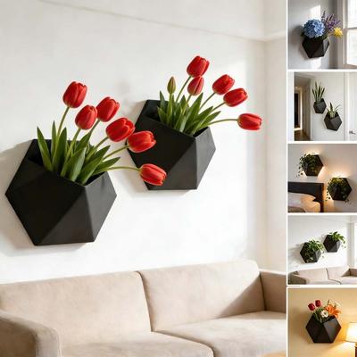 Black Geometric Wall-Mounted Planter Pot Decorative Hanging Vase for Flowers Succulents Living Room/Kitchen Macetas Decorativas