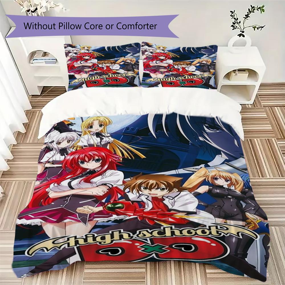 High School DxD Muster Bettwäsche Steppbett-Set Bettbezug Kissenbezug Heimdekoration Geburtstagsgeschenk (1 Bettbezug + 2 Kissenbezüge (ohne Füllung))
