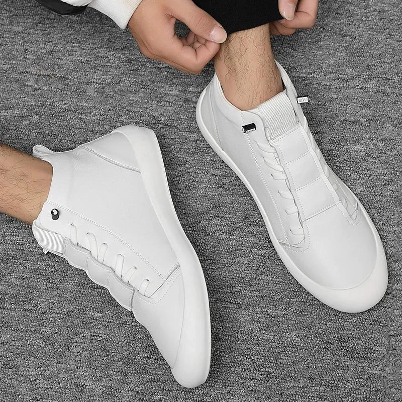 Fashion 100% Genuine Leather Shoes Men High Top Sneaker 2024 Fashion Men White Shoes Young Platform Man Footwear Tenis Masculino Zapatos