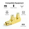 chenyang AV Audio Splitter Plug RCA 1 Male to 2 Female F Gold 90 Degree Angle Adapter, Connectors, Plated,
