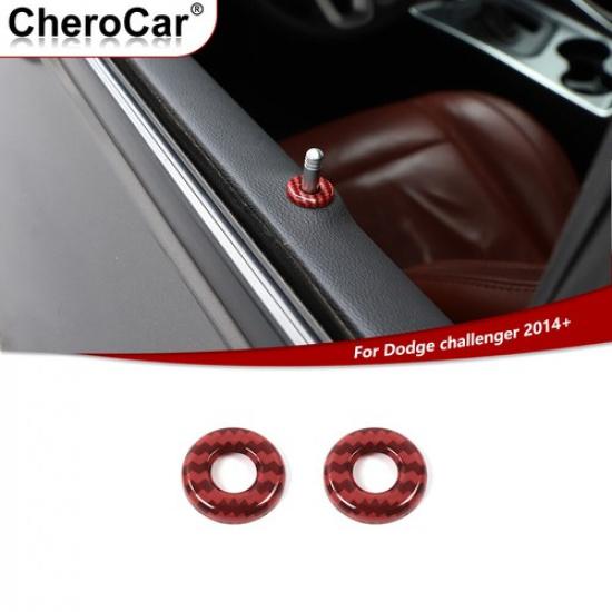 2x Door Lift Bolt Lock Pin Trim For Dodge Challenger 2014-  Red Carbon Fiber