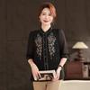Women Stand Collar Floral Embroidery Three Quarter Sleeve Chiffon Blouse
