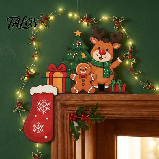 Holiday Wall Accents for Home Wooden Christmas Door Topper Stickers, Seasonal Frame Decoration, L-shaped Corner Sign Decorations Decor, Festive