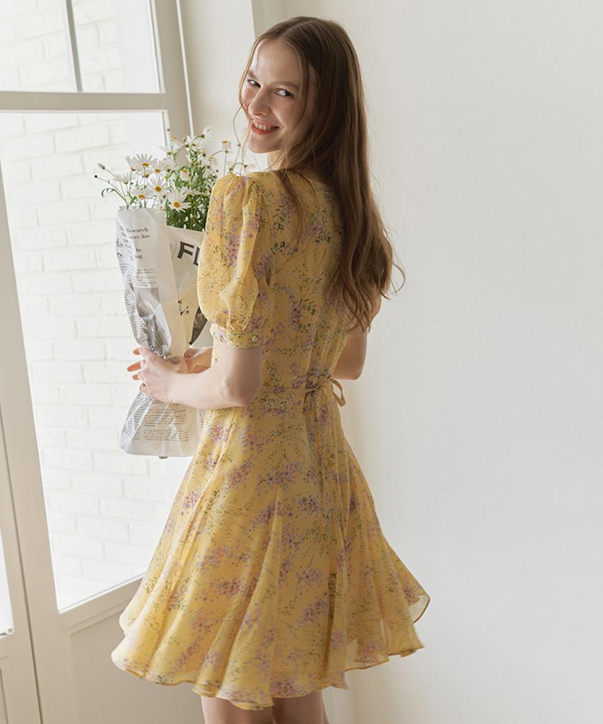 VEM.VER Half Sleeve Chiffon Flare Dress_Yellow