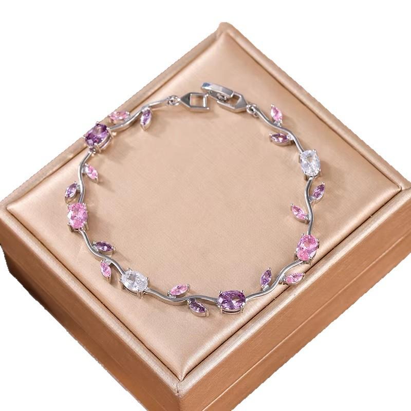 2026 Europeu e Americano Design Simples Forma de Folha Temperamento Nicho Versátil Banhado a Cobre Ouro 18k Cor da Pulseira