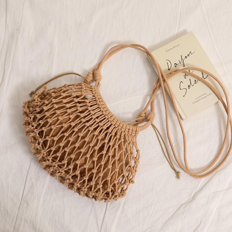Fashion Solid Color Woven Crossbody Bag, Chic Knitted Shoulder Purse, Versatile Hollow Handbag for Women CLE