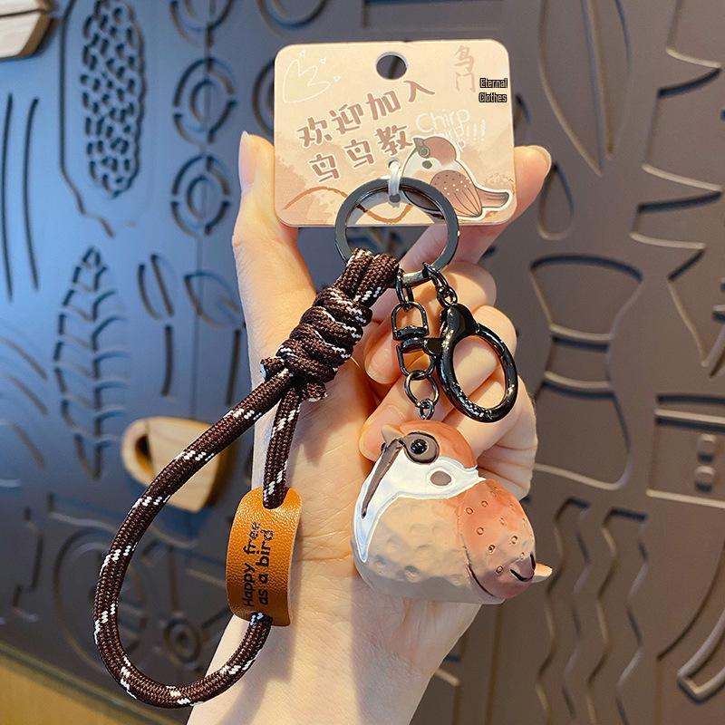 

Wooden Bird Couple Keychain with Pearl Accent