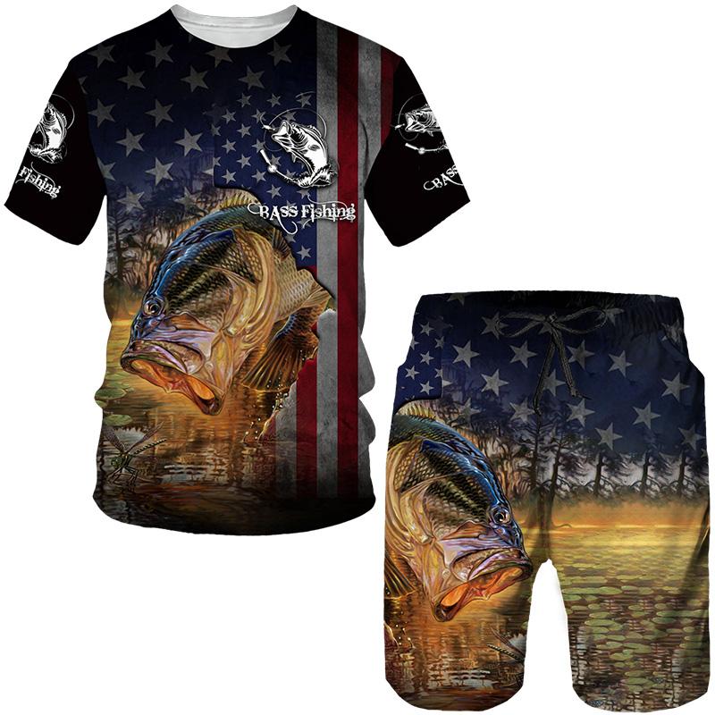 Fishing Fish 3D Print T-Shirts Shorts Sets Men's Tracksuits Fashion Oversized Short Sleeve T Shirt Pants Set Man Suits Clothing