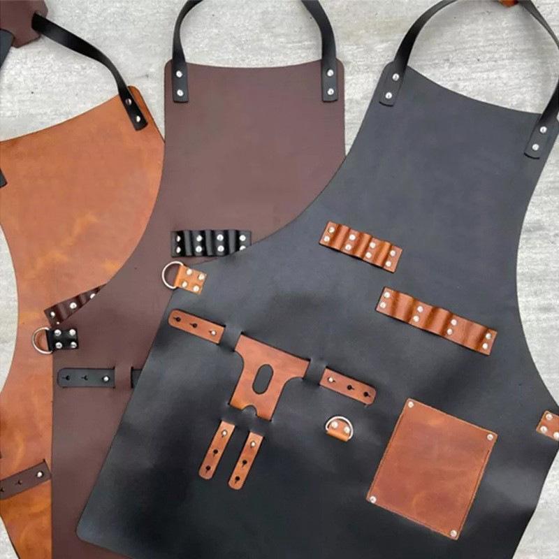 Custom Logo PU Leather Apron: Waterproof, Oil-Proof Cover for BBQ, Baking, & Work