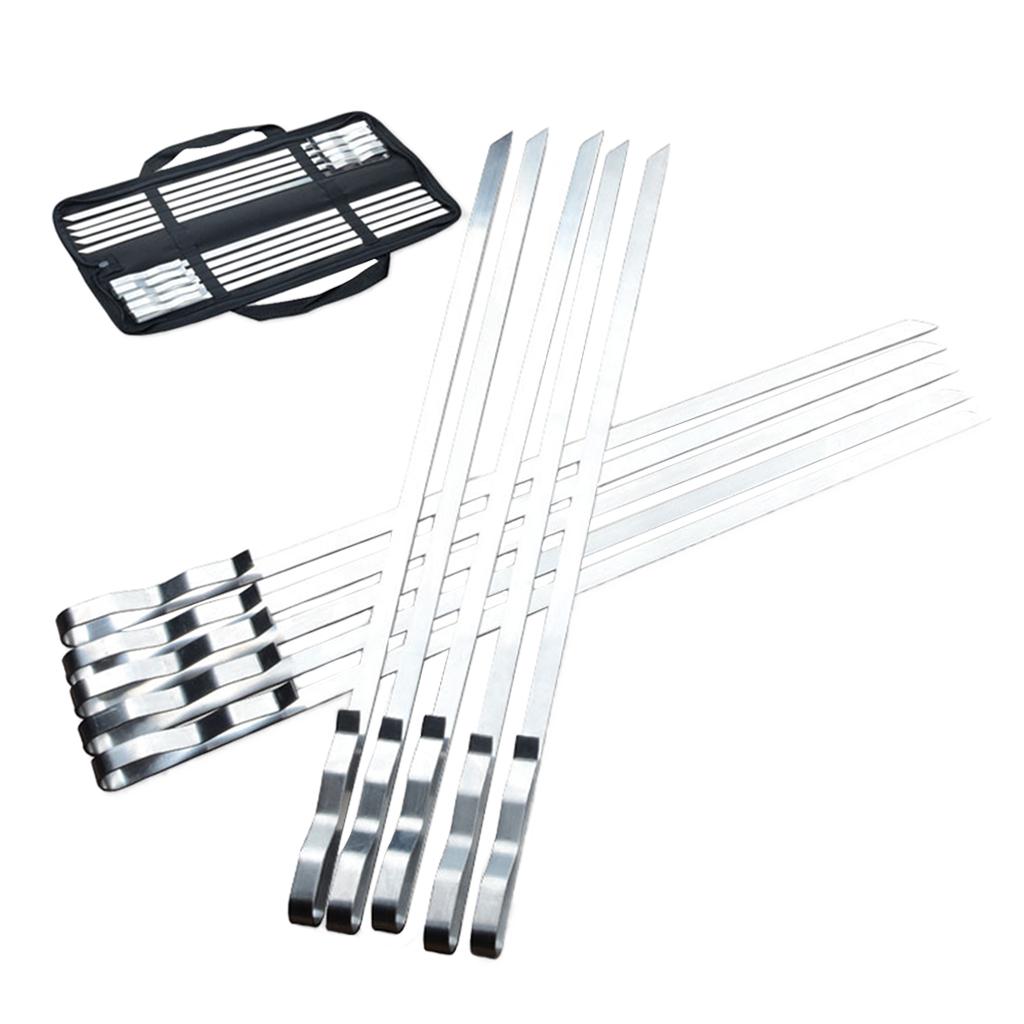 Metal 10x Barbecue Skewers Kebab Stainless Steel Flat BBQ Needle Sticks for Outdoor Cooking Tools,