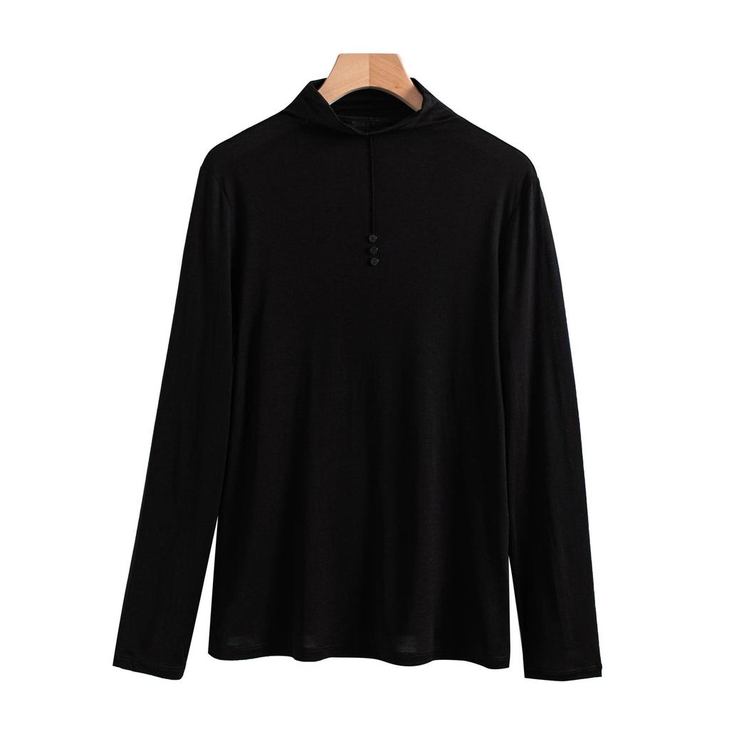 Autumn/Winter Women's Mulberry Silk Semi-High Neck Top with Button Detail