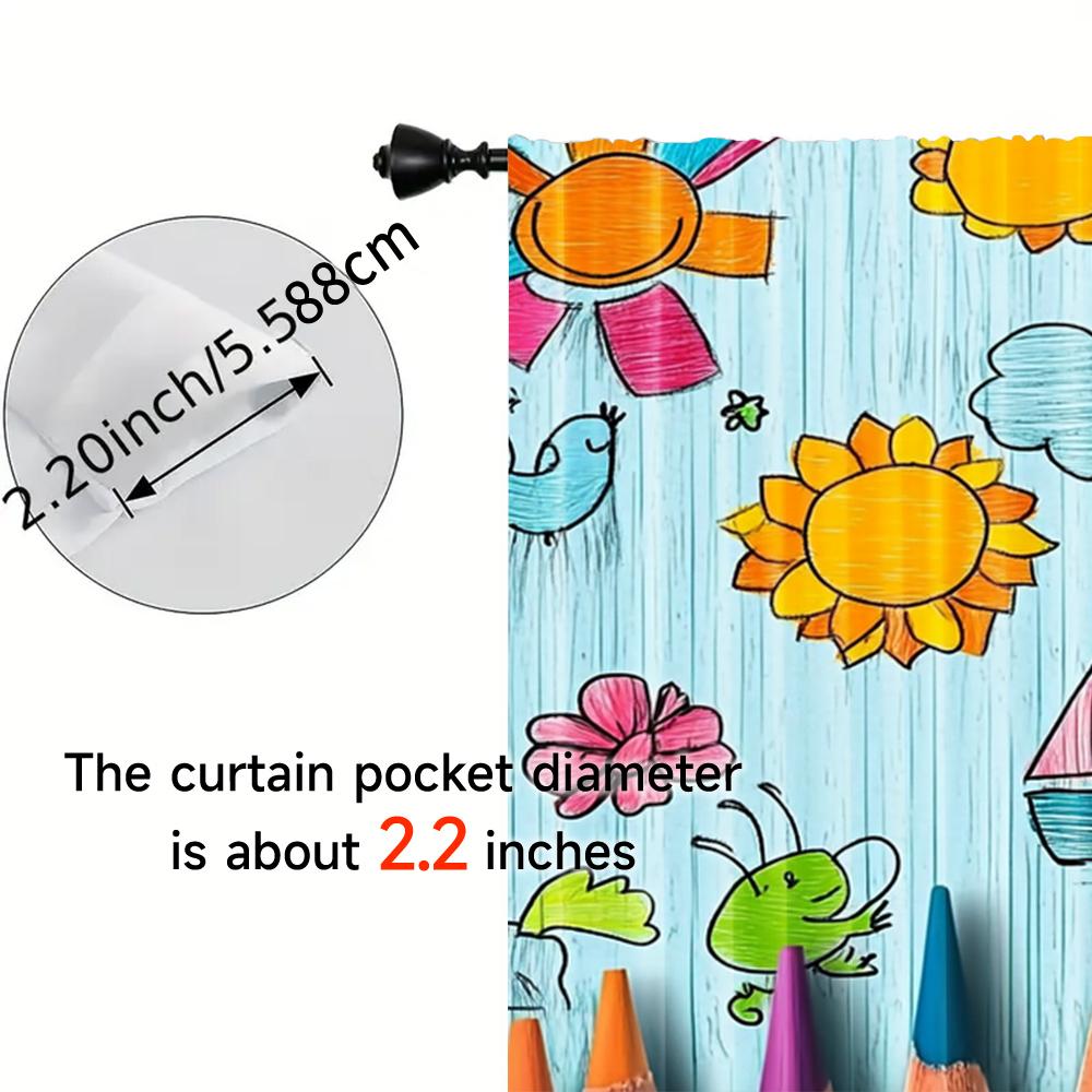 2pcs, Spring Summer Curtains Crayon Art Art Digital Print Drapes Fabric Versatile All Use for Bedroom, Kitchen, Office & Living