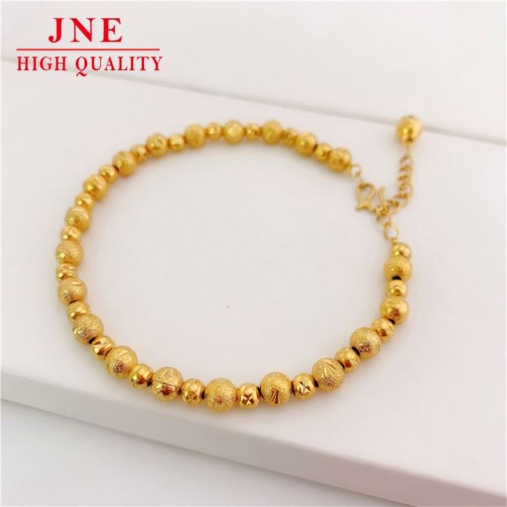Glossy Imitation 3D Hard Pure Couple's Gold Plated Carven Design Lucky Round Beads Gold-Plated Bracelet