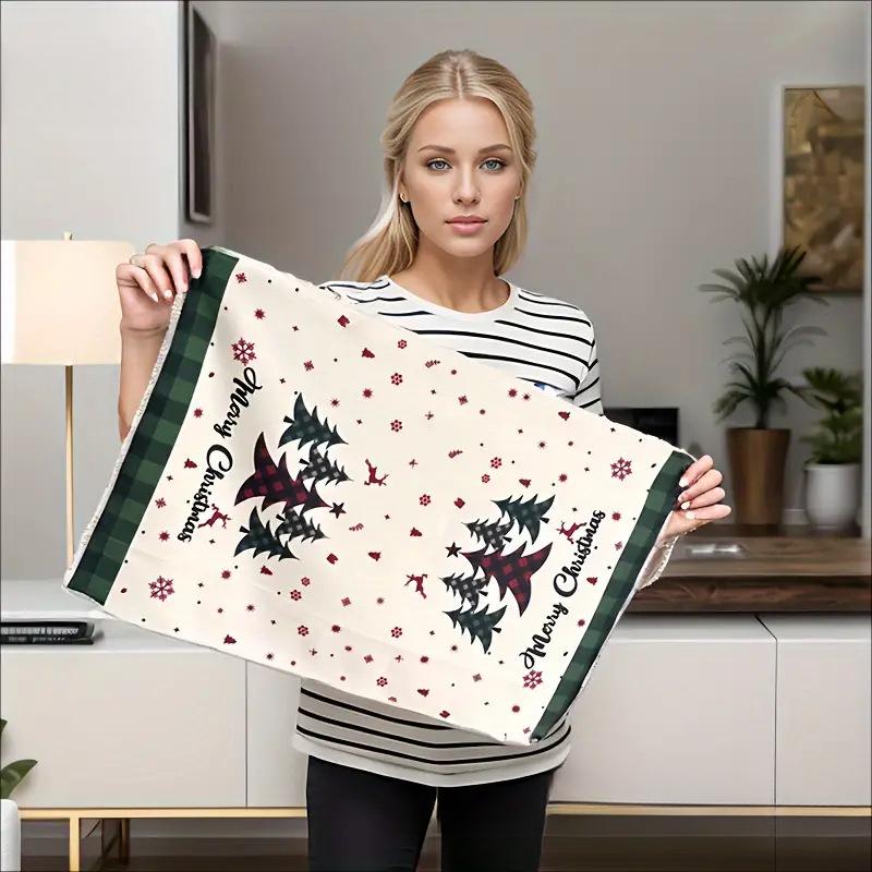 Durable Christmas Kitchen Dishcloth Towel Decorative Quick-drying Christmas Cute  Dish Cloth Hand Towel Kitchen Cleaning