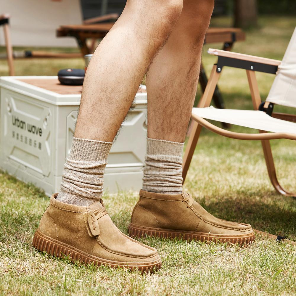 Clarks Two-Layer Cowhide Shock Absorbing Fashion Retro Trendy Comfortable Short Boots Men Boots Yellow 261736637