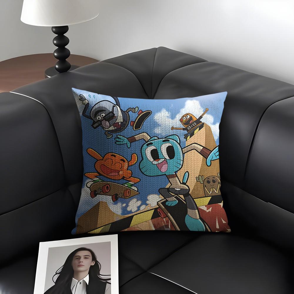 The AAmazing World Of Gumball Cushion Cover Natural Linen Organic Fabric DoubleSided Printing Sofa Home Decor Gift Pillow Case