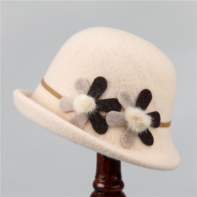 Autumn and Winter In The Elderly Hat Women Warm Woolen Top Hat Winter Basin Hat Thickened Bucket Hat