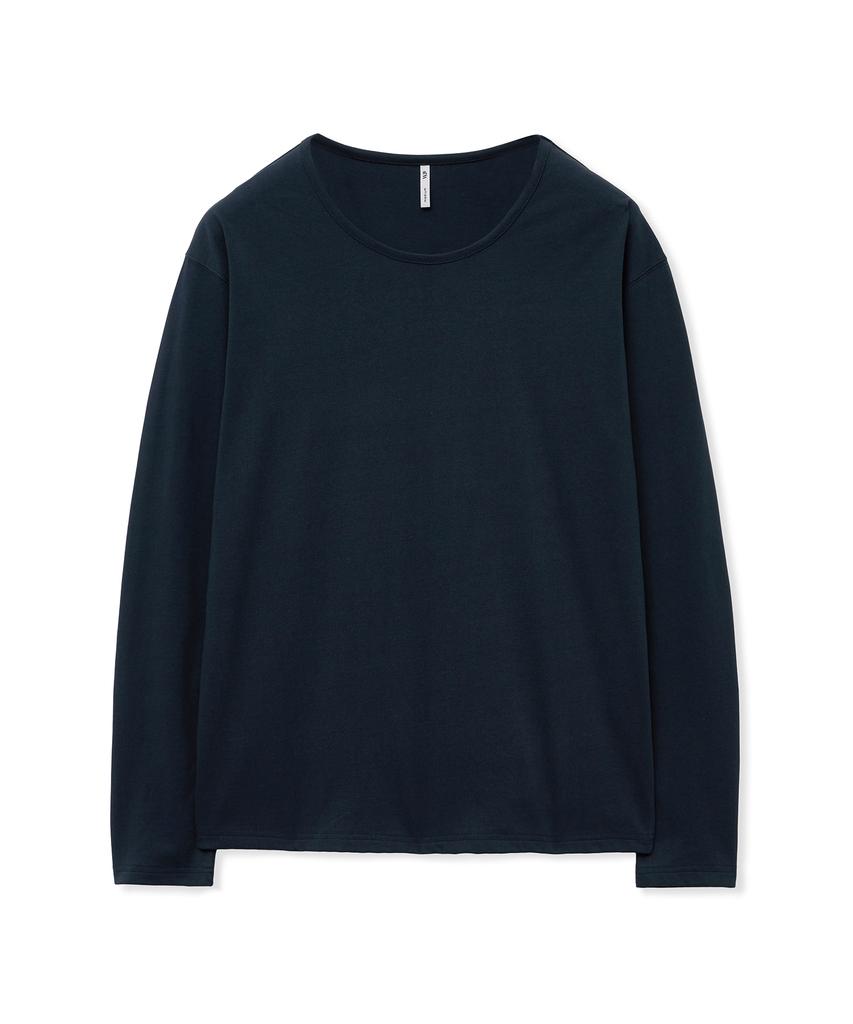 West Grand Boulevard Semi-Over Silket Cotton U-Neck Long Sleeve Deep Navy
