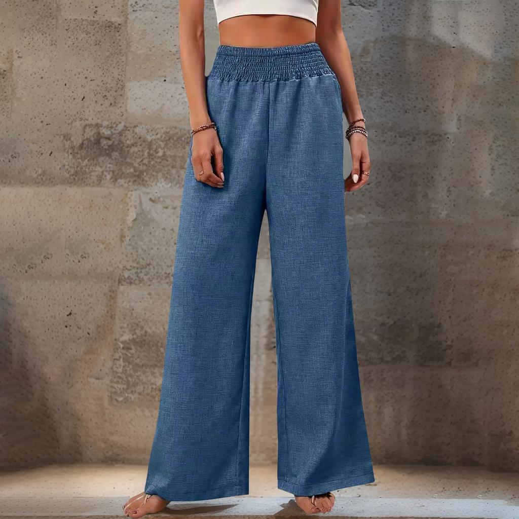 Women's Solid Color Pleated Waist Loose Wide Leg Straight Leg Pants