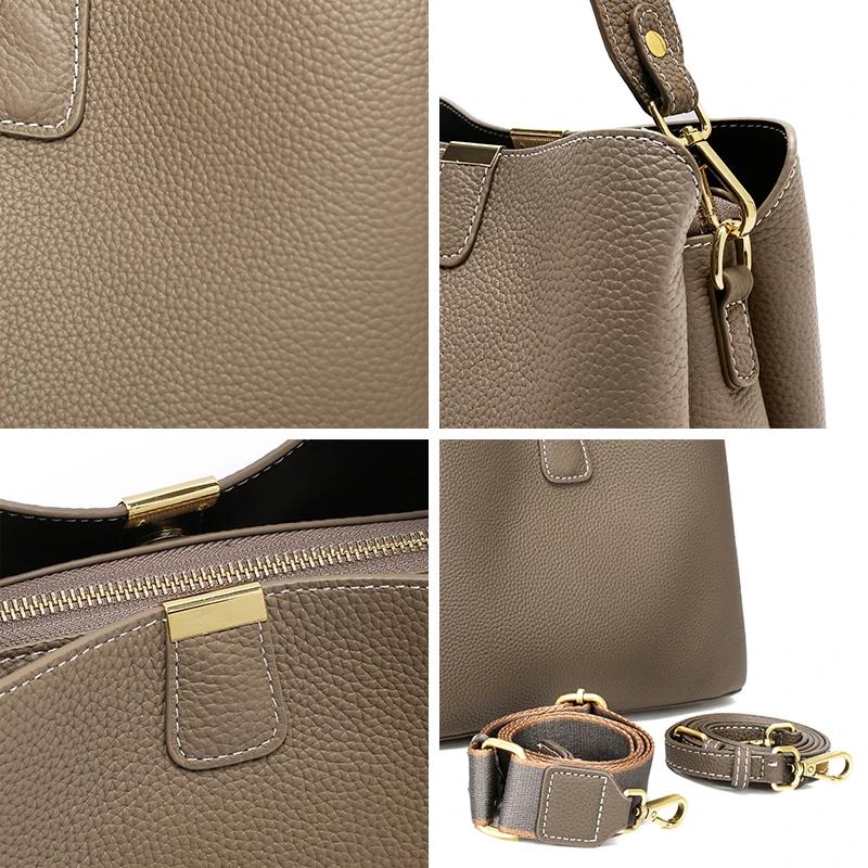 Genuine Leather Shoulder Bucket Bag Women Basket Tote Soft Handbag Genuine Leather Women Fashi Commuter One-shoulder Handbag