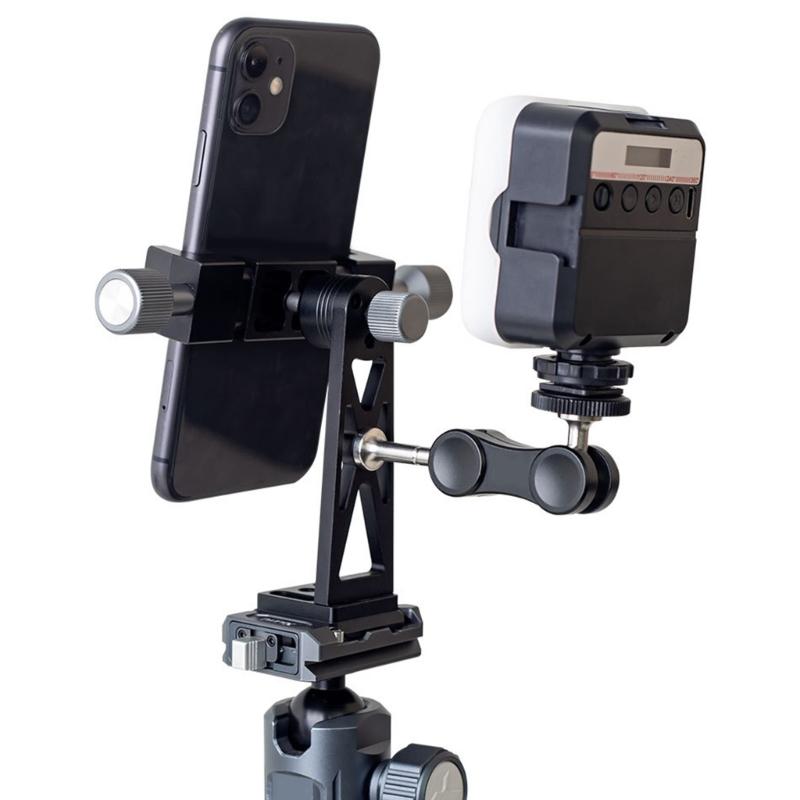 Cellphone Tripod Mount, Smartphone Tripod Mount Adapter Aluminum with Cold Shoe, 360 Cellphone Stand Holder Clamp