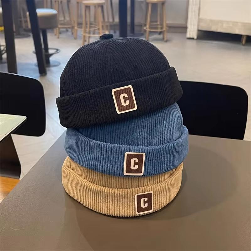 Autumn Winter Corduroy Baby Brimless Hat Solid Color C Letter Toddler Kids Docker Cap Hip Hop Boys Girls Adjustable Melon Beanie